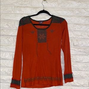 Adorable orange tunic with embroidered detail XL